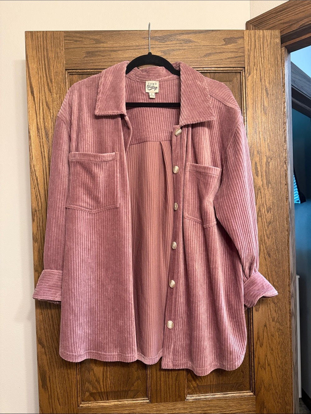 Como Vintage Dusty Rose Corduroy Button-Down Shacket
